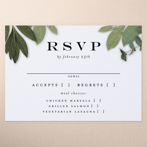 Lit Foliage Wedding Response Card, White, Matte, Pearl Shimmer Cardstock, Square