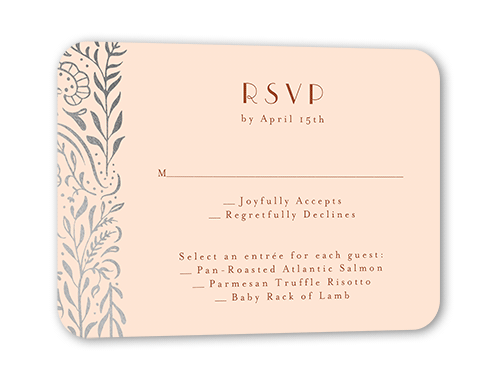Wonderful Weave Wedding Response Card, Pink, Silver Foil, Signature Smooth Cardstock, Rounded