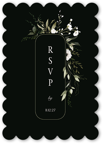 Floral Filigree Wedding Response Card, Black, Signature Smooth Cardstock, Scallop