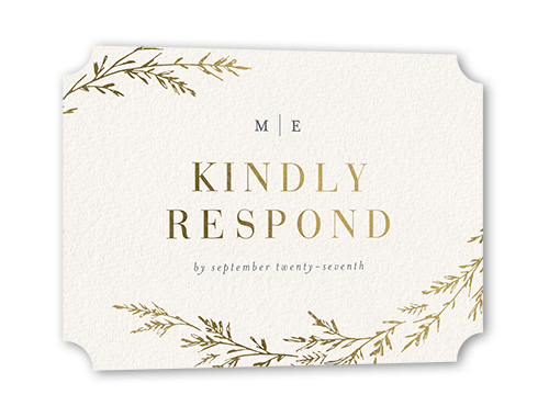 Spectacular Spruce Wedding Response Card, Gold Foil, Beige, Signature Smooth Cardstock, Ticket