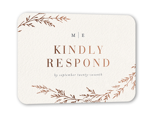 Spectacular Spruce Wedding Response Card, Beige, Rose Gold Foil, Pearl Shimmer Cardstock, Rounded