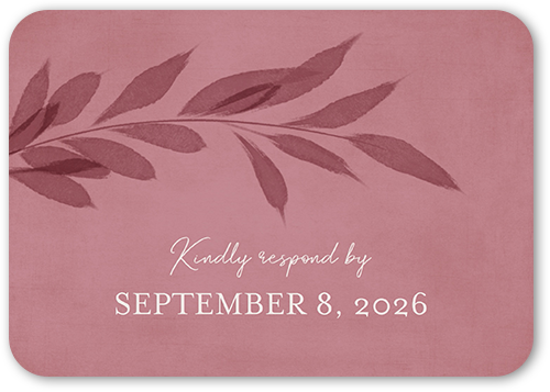 Pressed Leaves Wedding Response Card, Pink, Pearl Shimmer Cardstock, Rounded, Blush