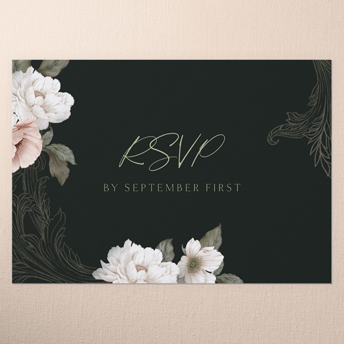 Peaceful Flowers Wedding Response Card, Black, Matte, Pearl Shimmer Cardstock, Square