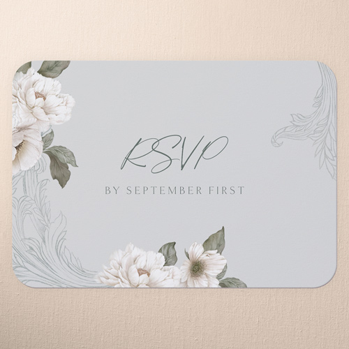 Peaceful Flowers Wedding Response Card, Grey, Pearl Shimmer Cardstock, Rounded