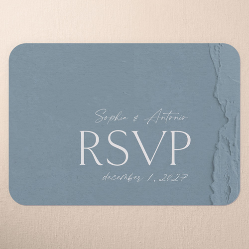 Torn Textures Wedding Response Card, Blue, 100% Recycled Cardstock , Rounded