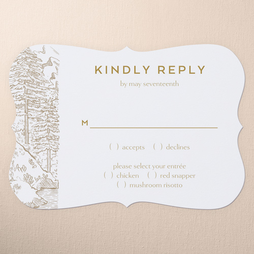 Alpine Affection Wedding Response Card, Brown, Pearl Shimmer Cardstock, Bracket