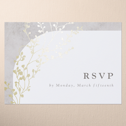 Beaming Branch Wedding Response Card, Gray, Gold Foil, Matte, Pearl Shimmer Cardstock, Square, Gray