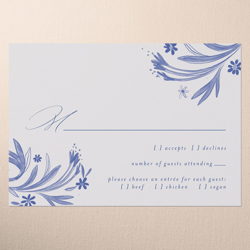 Floral Whimsy Wedding Response Card, Blue, Matte, 100% Recycled Cardstock , Square, Blue