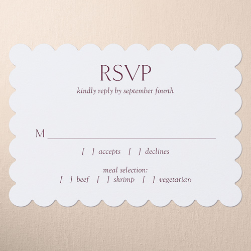 Editable Icon Wedding Response Card, Purple, Write Your Own Greeting, Pearl Shimmer Cardstock, Scallop