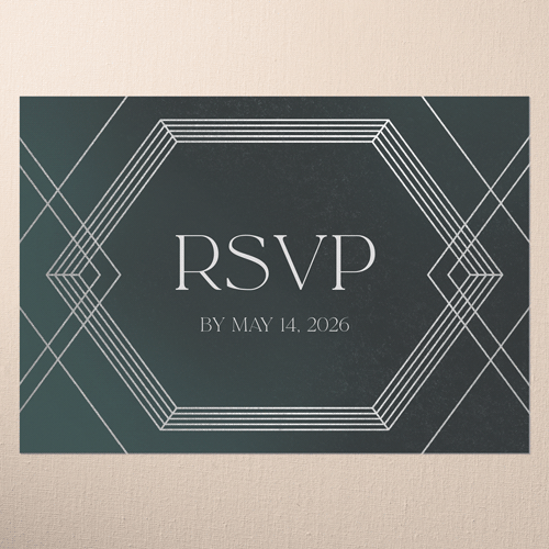 Diamond Deco Wedding Response Card, Silver Foil, Green, Matte, Pearl Shimmer Cardstock, Square, Green