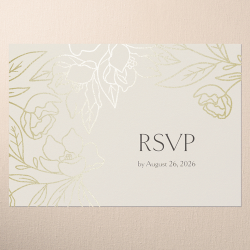 Floral Fantasy Wedding Response Card, Beige, Gold Foil, Matte, Pearl Shimmer Cardstock, Square