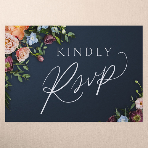 Stunning Floral Corners Wedding Response Card, Blue, Matte, Signature Smooth Cardstock, Square, Navy