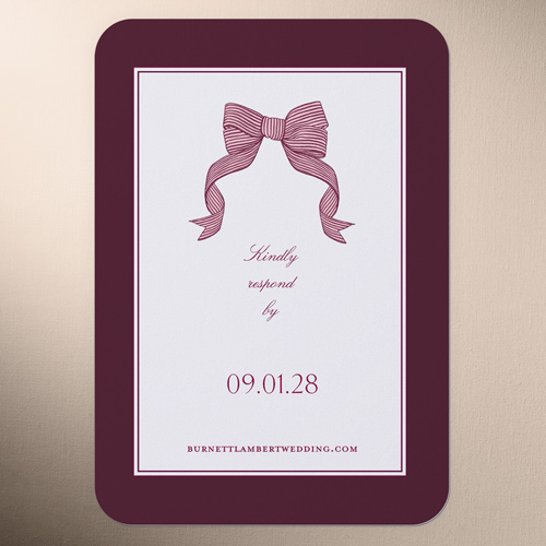 Classical Bow Wedding Response Card, Red, 100% Recycled Cardstock , Rounded, Red