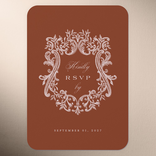 Majestic Emblem Wedding Response Card, Pink, Matte, Signature Smooth Cardstock, Rounded, Chenille