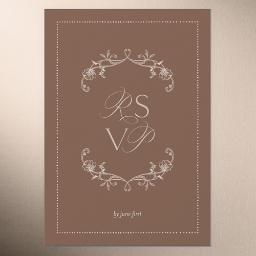 Gentle Ornamented Framework Wedding Response Card, Brown, Matte, Signature Smooth Cardstock, Square, Clove