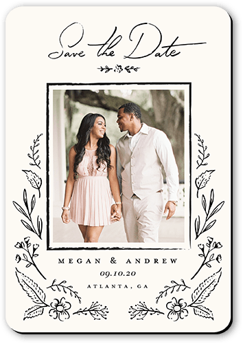 Antique Floral Save The Date, Beige, Magnet, Matte