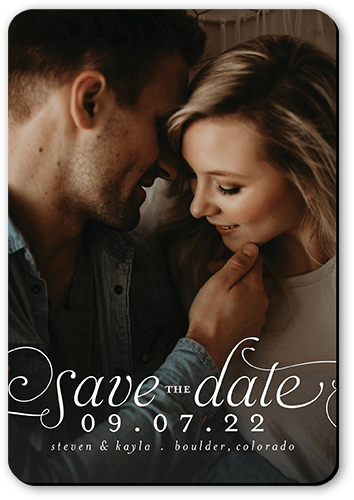 Romantic Flourish Save The Date, White, Magnet, Matte