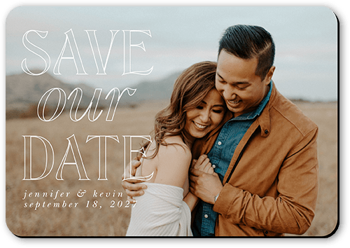 Soft Outlines Save The Date, White, Magnet, Matte