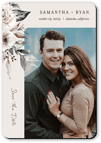 Neutral Florals Save The Date, Grey, Magnet, Matte