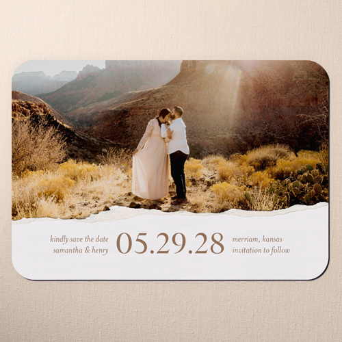 Torn Edge Save The Date, White, Magnet, Matte