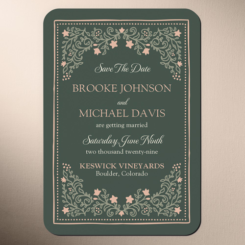 Floral Hem Save The Date, Green, none, Magnet, Matte, Forest