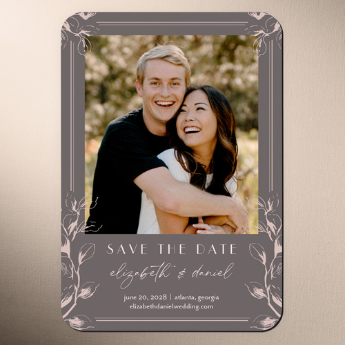 Wildflower Drawing Save The Date, Grey, Magnet, Matte, Cobblestone