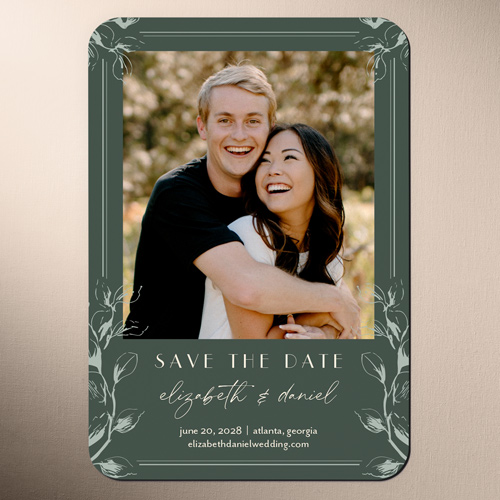 Wildflower Drawing Save The Date, Green, Magnet, Matte, Forest