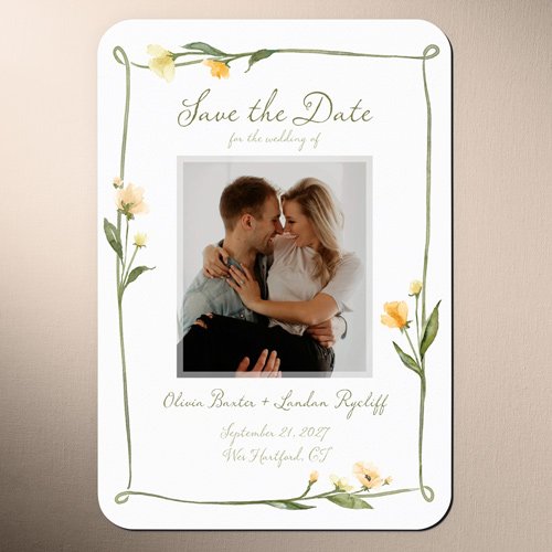 Watercolor Thread Save The Date, Yellow, Magnet, Matte, Sunflower