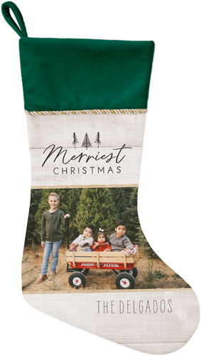 Rustic White Christmas Christmas Stocking, Green, Gray