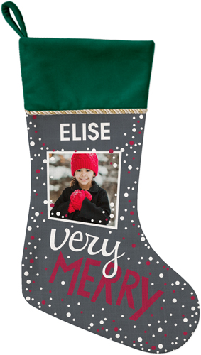 Very Merry Christmas Stocking, Green, Gray