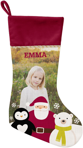 Santa and Friends Christmas Stocking, Red, Beige