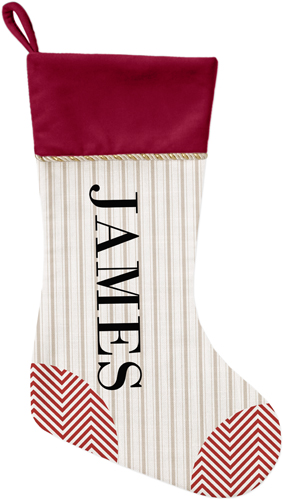 Stripes and Chevrons Christmas Stocking, Red, Beige