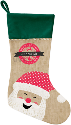 Merry Santa Christmas Stocking, Green, Brown