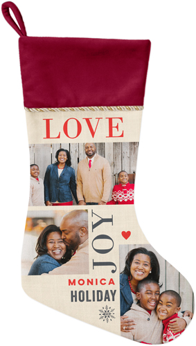 Love Joy Holiday Christmas Stocking, Red, Beige