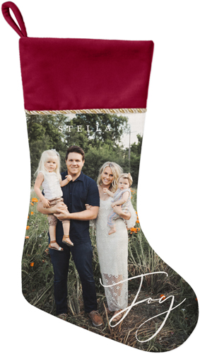 Joy Script Christmas Stocking, Red, White, white