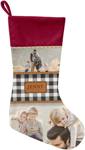 Checkers Christmas Stocking, Red, Brown, cocoa
