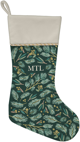 Greenery Monogram Christmas Stocking, Natural, Green