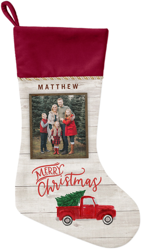 Holiday Vintage Truck Christmas Stocking, Red, Gray
