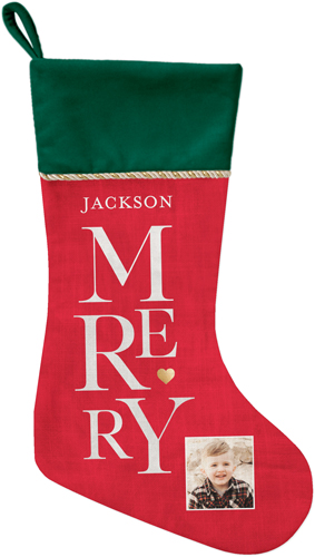 Stacked Merry Christmas Stocking, Green, Red, bright red