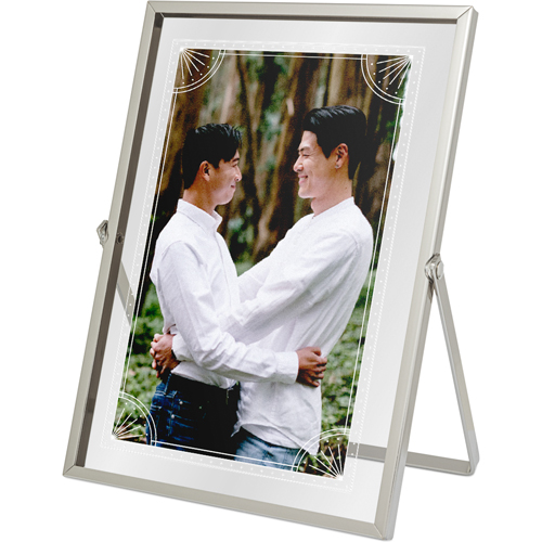 Deco Border Tabletop Floating Framed Print, 5x7, Silver, White, white