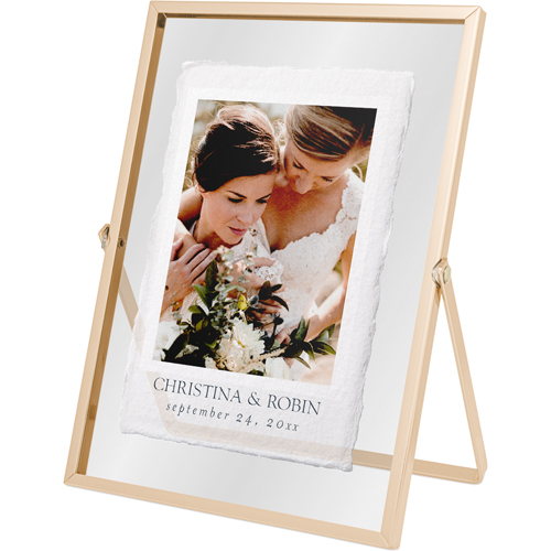 Ripped Paper Tabletop Floating Framed Print, 5x7, Gold, White