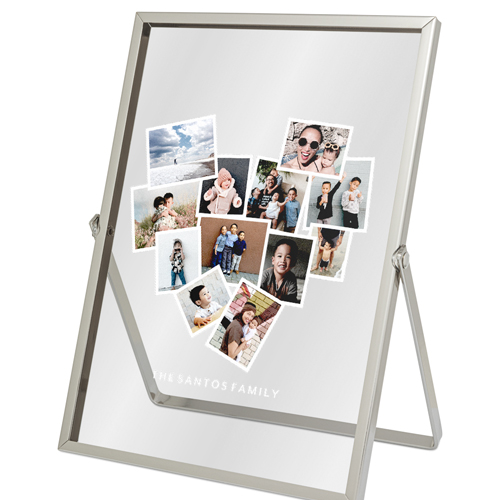 Tilted Heart Collage Tabletop Floating Framed Print, 5x7, Silver, White