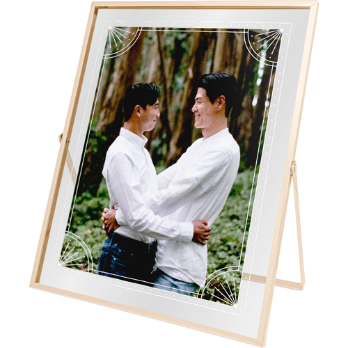 Deco Border Tabletop Floating Framed Print, 8x10, Gold, White