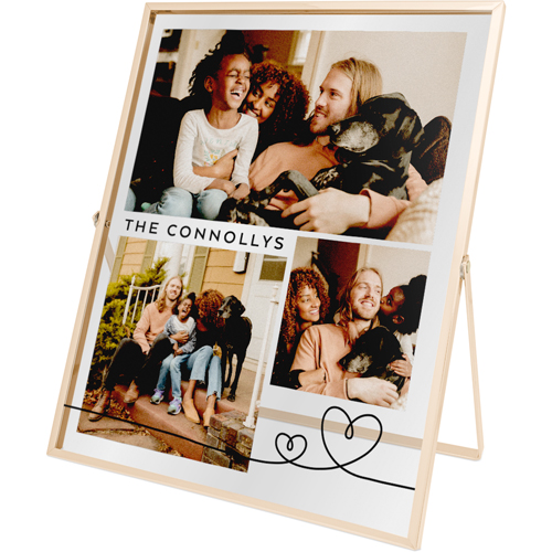 Doodle Heart Border Tabletop Floating Framed Print, 8x10, Gold, Black