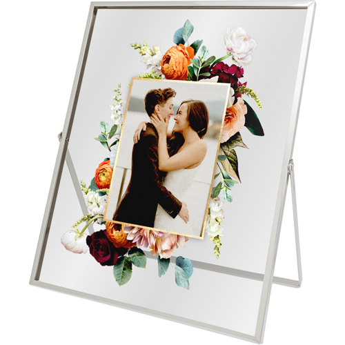 Floral Frame Tabletop Floating Framed Print, 8x10, Silver, White