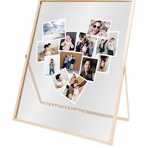 Tilted Heart Collage Tabletop Floating Framed Print, 8x10, Gold, White