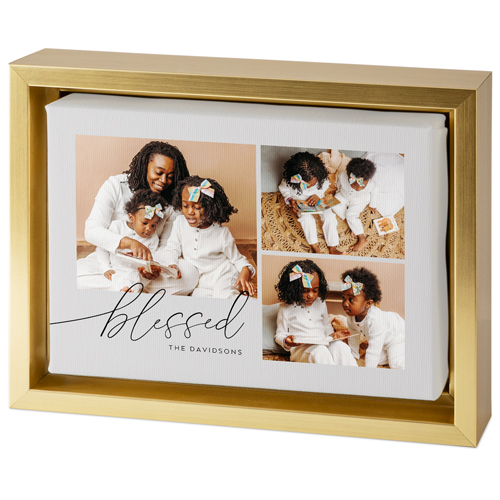 Blessed Script Tabletop Framed Canvas Print, 5x7, Gold, Tabletop Framed Canvas Prints, Gray