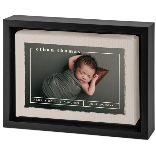 Birth Stat Border Tabletop Framed Canvas Print, 5x7, Black, Tabletop Framed Canvas Prints, Beige