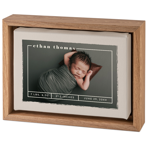 Birth Stat Border Tabletop Framed Canvas Print, 5x7, Natural, Tabletop Framed Canvas Prints, Beige