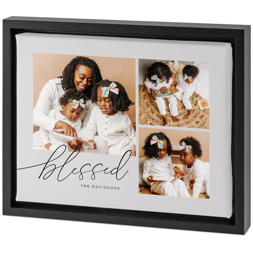 Blessed Script Tabletop Framed Canvas Print, 8x10, Black, Tabletop Framed Canvas Prints, Gray, silver lining